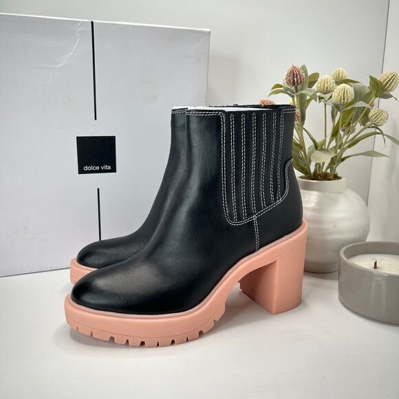 Dolce Vita Caster H20 Waterproof Leather Booties Black/Pink Women 9.5 Tried On - Picture 3 of 10